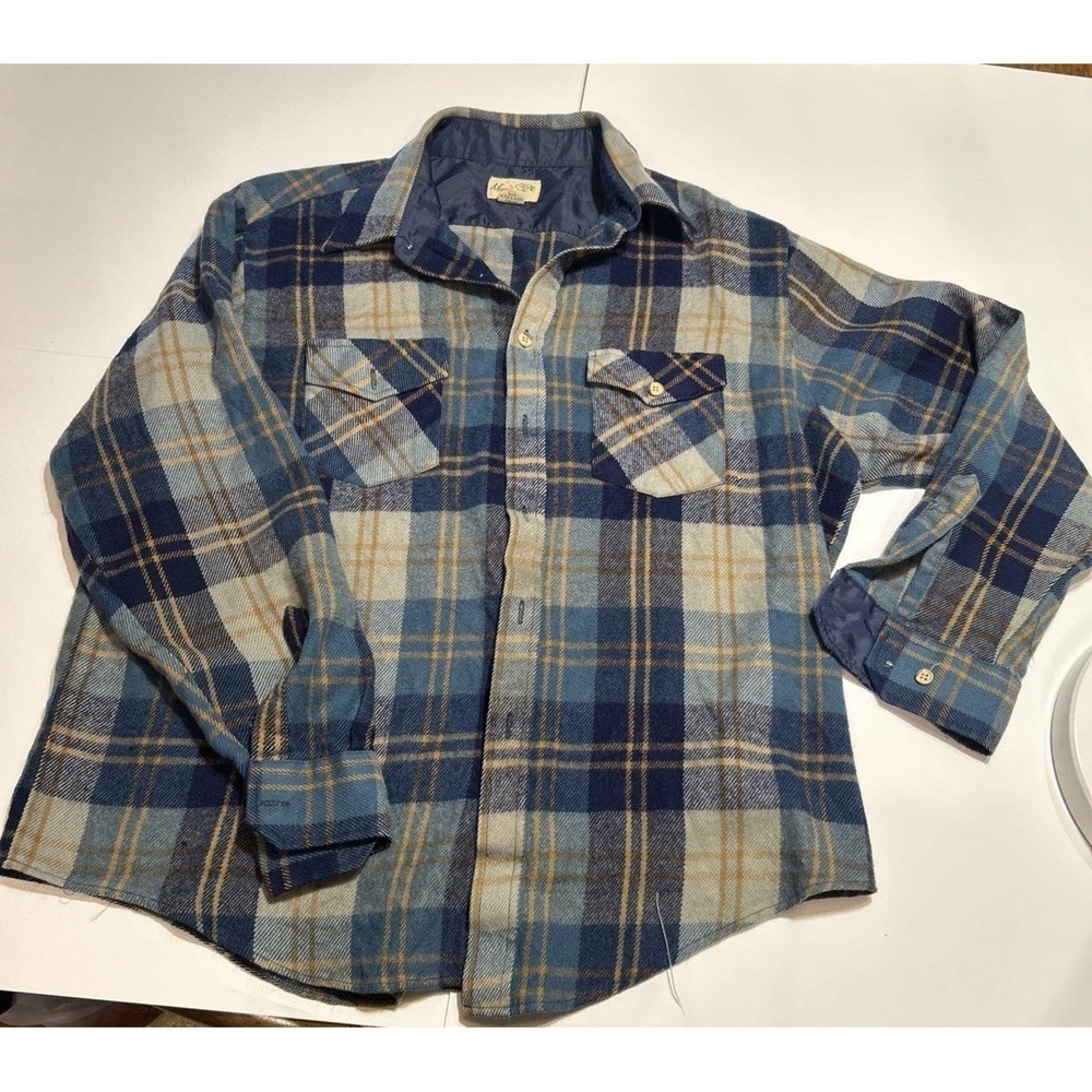 Vintage 80s Men's Store Plaid Flannel Grunge Button Up Shirt Red Blue XL 90s